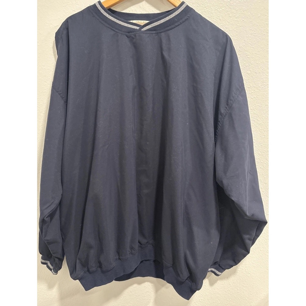 Vintage AKWA Pullover Windshirt Jacket 2XL Blue Mock Umpire Coach Pockets USA